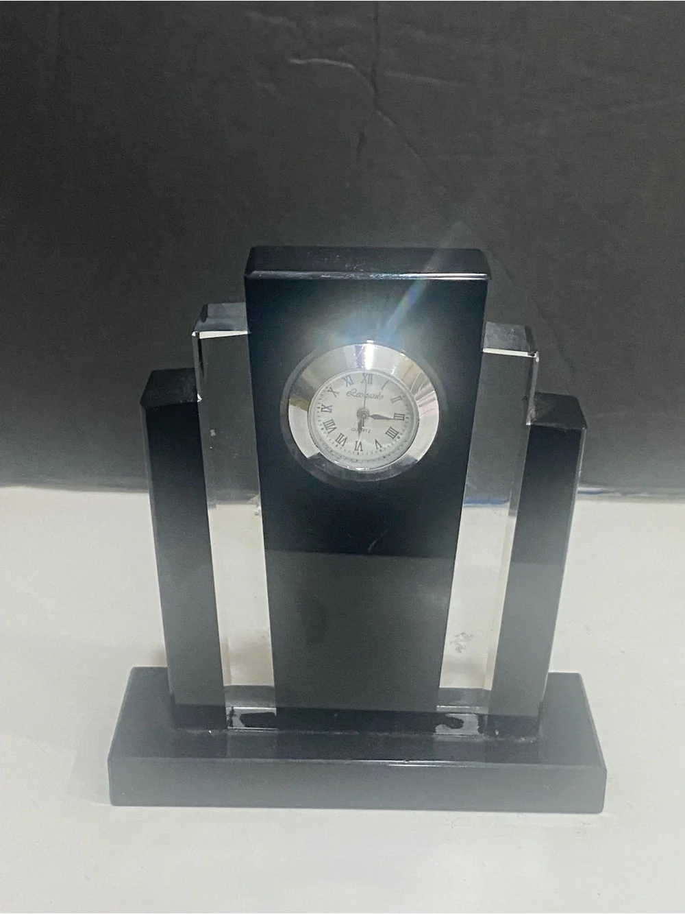 Leonardo Contemporary Art Deco Crystal Clock Black Clear Mirrored Skyscraper